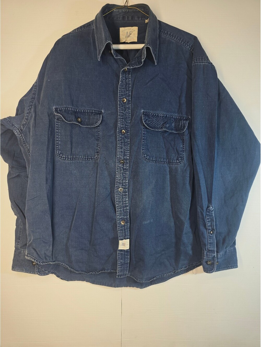 Vintage American Eagle Mens XL Heavyweight Denim Work Shirt Button Down Blue